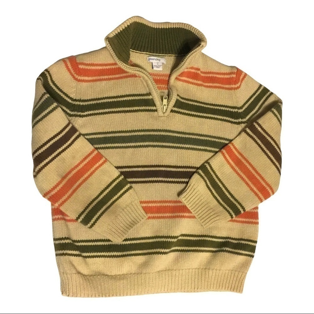 Boys fall/winter 1/4 Zip Striped Cotton Sweater ribbed collar cuffs waistband 7